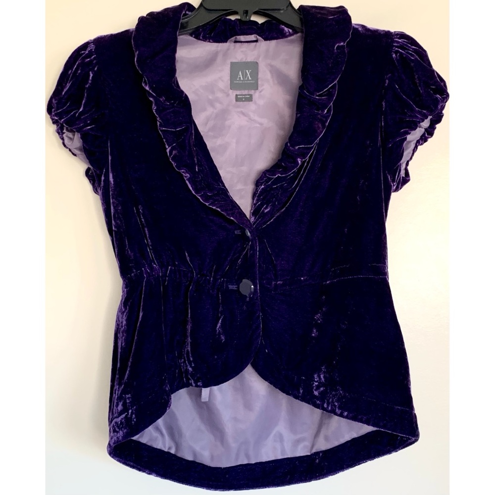 Armani Exchange Purple Velvet Ruffled Blazer